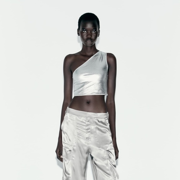 NWT Zara Asymmetrical metallic top - M - Picture 2 of 9